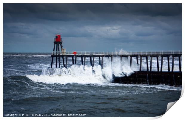 crashing waves on Whitby pier on the Yorkshire east coast 477 Print by PHILIP CHALK