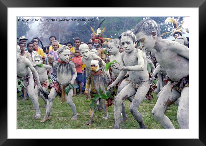 Children dancing as Asaro mudmen, Papua New Guinea Framed Mounted Print by Ian Murray