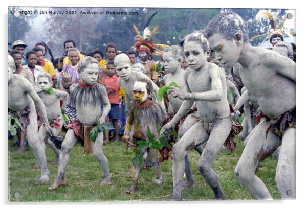 Children dancing as Asaro mudmen, Papua New Guinea Acrylic by Ian Murray