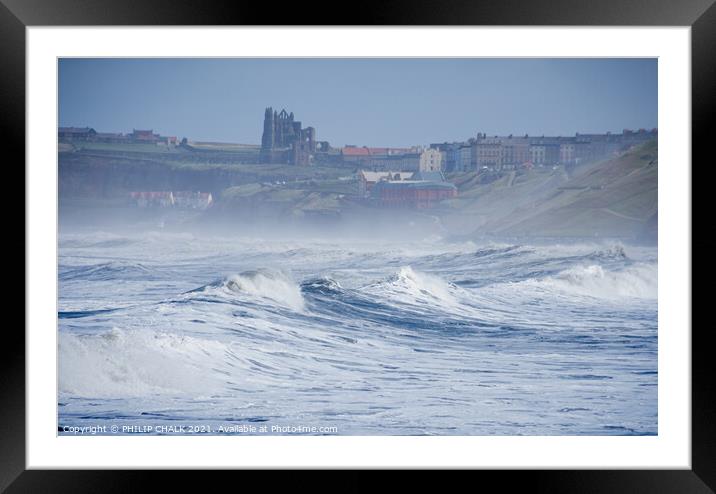 Whitby abbey through the sea mist from sandsend 478 Framed Mounted Print by PHILIP CHALK