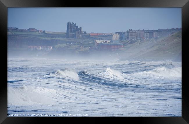 Whitby abbey through the sea mist from sandsend 478 Framed Print by PHILIP CHALK