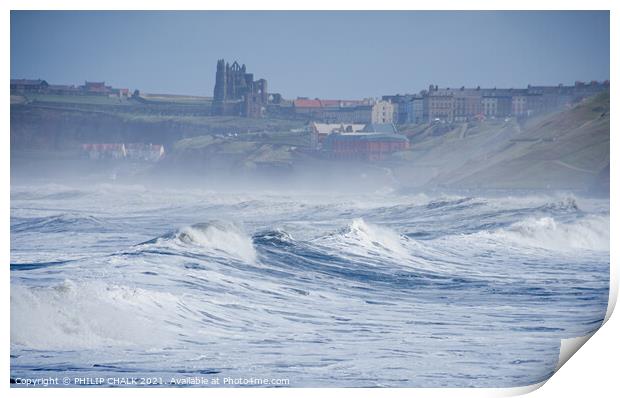 Whitby abbey through the sea mist from sandsend 478 Print by PHILIP CHALK