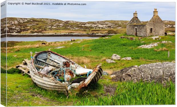 Abandoned by Loch Sgioport on South Uist Scotland Canvas Print by Pearl Bucknall