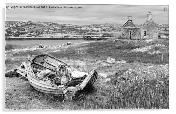 Abandoned on South Uist Scotland Black and White Acrylic by Pearl Bucknall