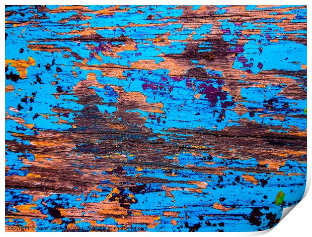 Blue brown abstract painting art & blotchy pattern Print by Hanif Setiawan