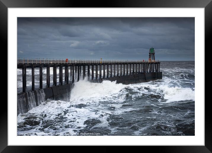 Whitby pier getting battered by a north easterly storm 482  Framed Mounted Print by PHILIP CHALK