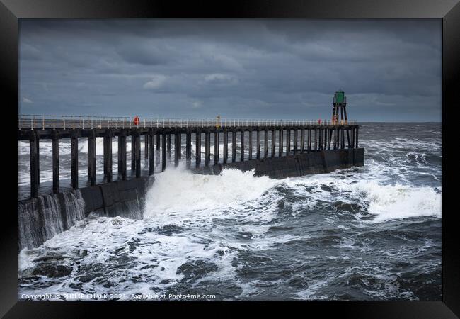 Whitby pier getting battered by a north easterly storm 482  Framed Print by PHILIP CHALK