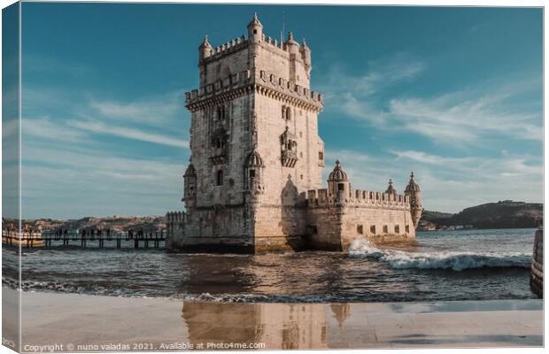 View at the Belem tower at the bank of Tejo River  Canvas Print by nuno valadas