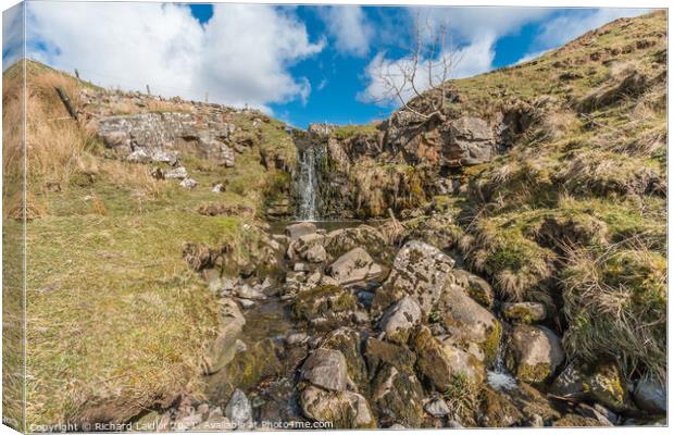 Moorland Beck and Waterfall in Spring Sunshine (2) Canvas Print by Richard Laidler