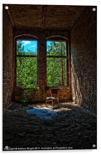 2 windows in a ruin. Acrylic by Nathan Wright