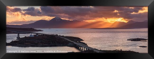 Majestic Sunset over the Skye Bridge and Cuillins Framed Print by Barbara Jones
