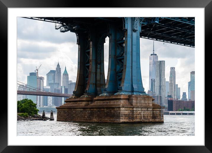 Manhattan Bridge in New York City.  Framed Mounted Print by Juan Jimenez