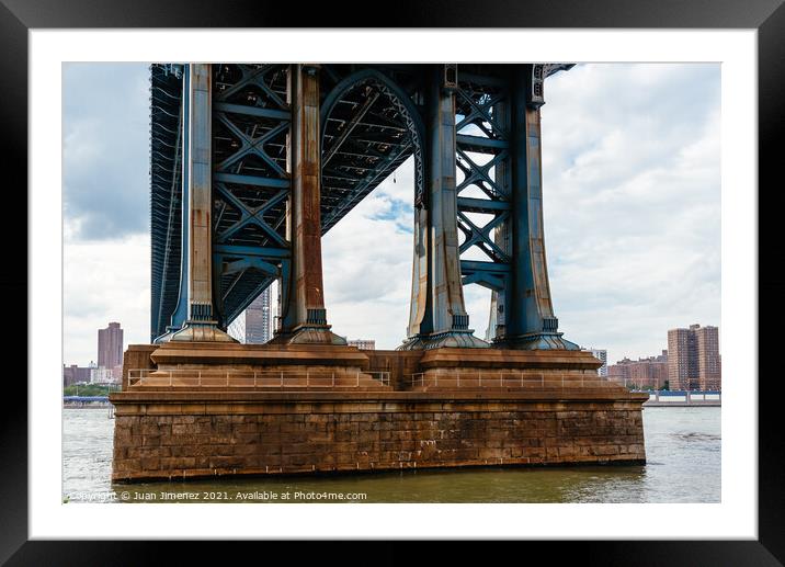 Detail of Pillar of Manhattan Bridge in New York City.  Framed Mounted Print by Juan Jimenez