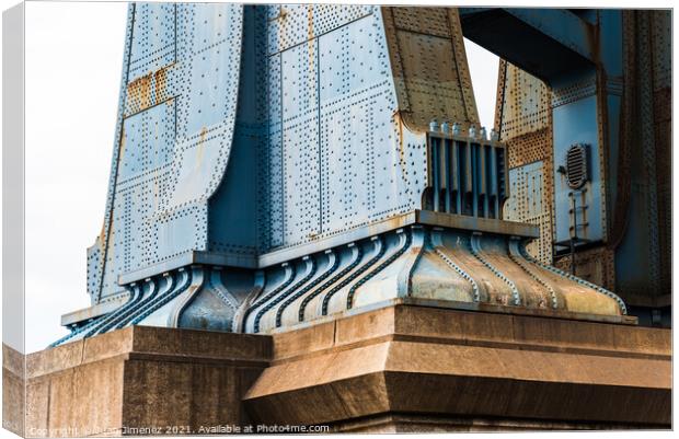 Detail of Pillar of Manhattan Bridge in New York City. Steel Abu Canvas Print by Juan Jimenez