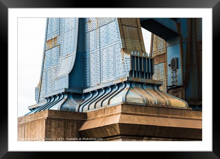 Detail of Pillar of Manhattan Bridge in New York City. Steel Abu Framed Mounted Print by Juan Jimenez
