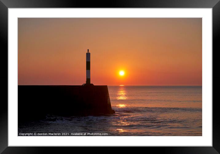 Sunset over Aberystwyth Breakwater and lighthouse Framed Mounted Print by Gordon Maclaren