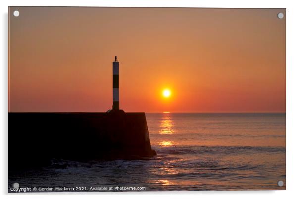 Sunset over Aberystwyth Breakwater and lighthouse Acrylic by Gordon Maclaren