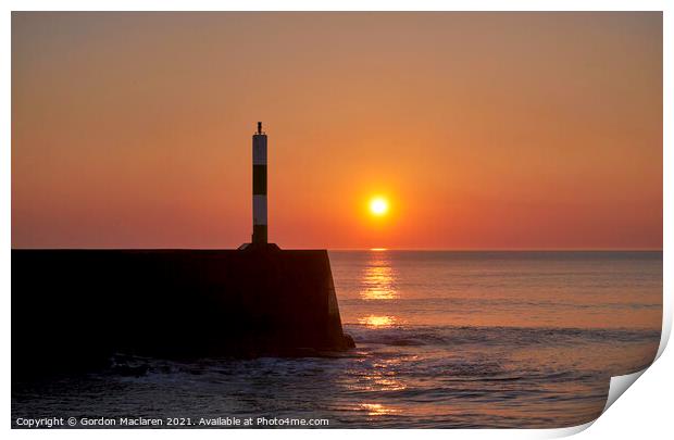 Sunset over Aberystwyth Breakwater and lighthouse Print by Gordon Maclaren