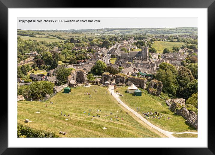 Corfe Castle Village in Dorset Framed Mounted Print by colin chalkley