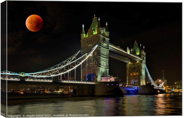 Tower Bridge and Red Moon Canvas Print by Angelo DeVal