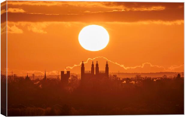 Sunrise behind King's College Chapel, Cambridge, 11th April 2021 Canvas Print by Andrew Sharpe