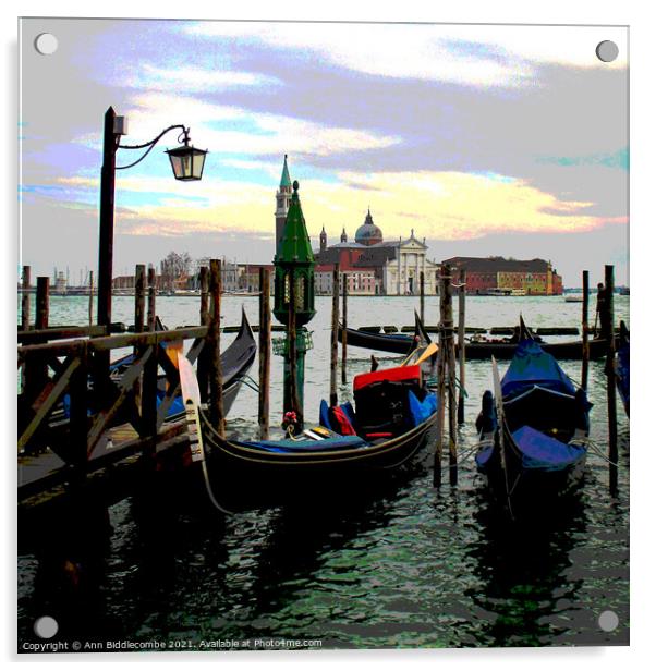 Gondolas on the lagoon in Venice Acrylic by Ann Biddlecombe
