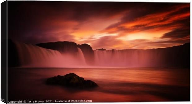 Goðafoss waterfall red Canvas Print by Tony Prower