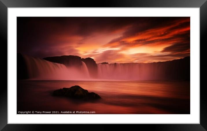 Goðafoss waterfall red Framed Mounted Print by Tony Prower