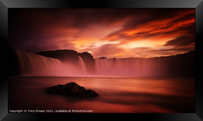 Goðafoss waterfall red Framed Print by Tony Prower