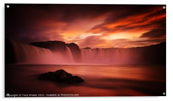Goðafoss waterfall red Acrylic by Tony Prower