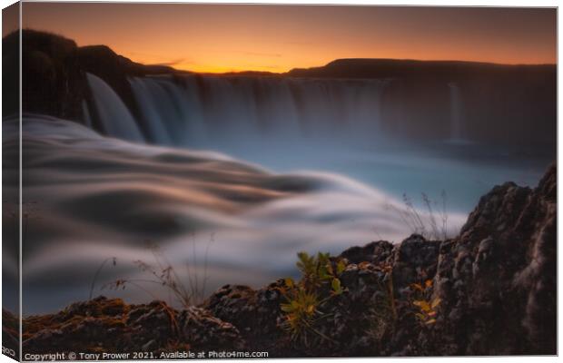 Goðafoss waterfall dark Canvas Print by Tony Prower