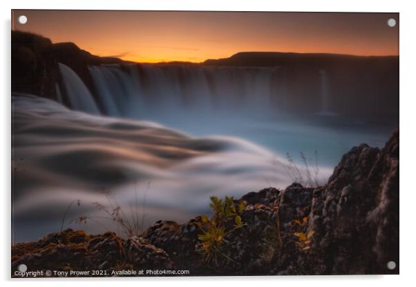 Goðafoss waterfall dark Acrylic by Tony Prower