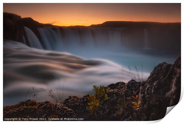Goðafoss waterfall dark Print by Tony Prower