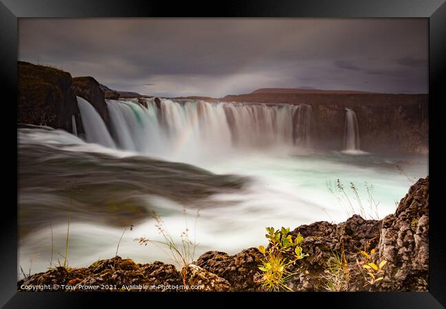 Goðafoss waterfall ledge Framed Print by Tony Prower