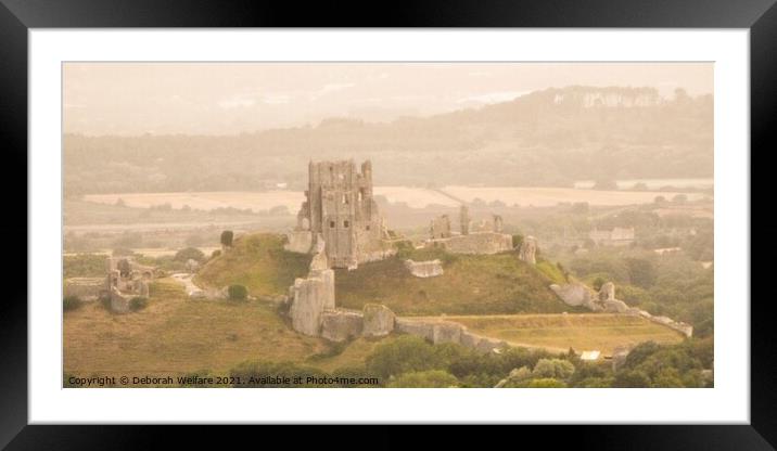 Corfe castle Dorset in the mist Framed Mounted Print by Deborah Welfare