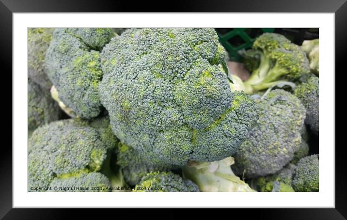 Green fresh broccoli pile placed in market for sale. Framed Mounted Print by Photo Chowk
