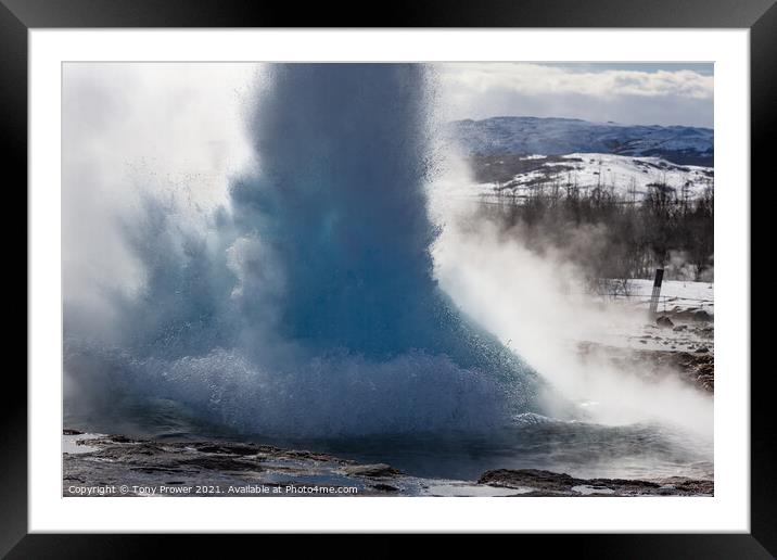 Strokkur Eruption Framed Mounted Print by Tony Prower