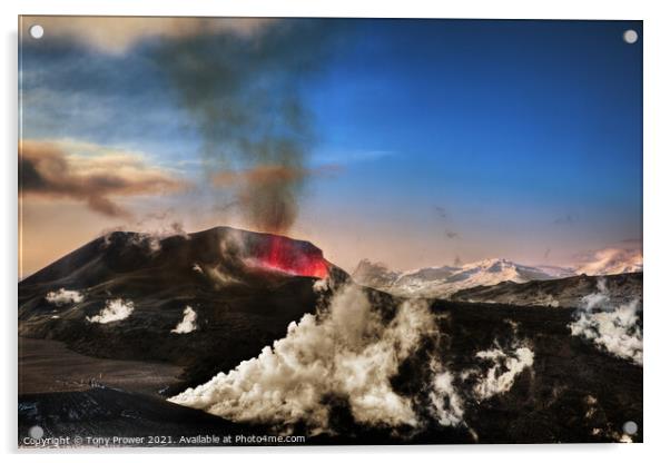 Fimmvörðuháls Volcano Acrylic by Tony Prower