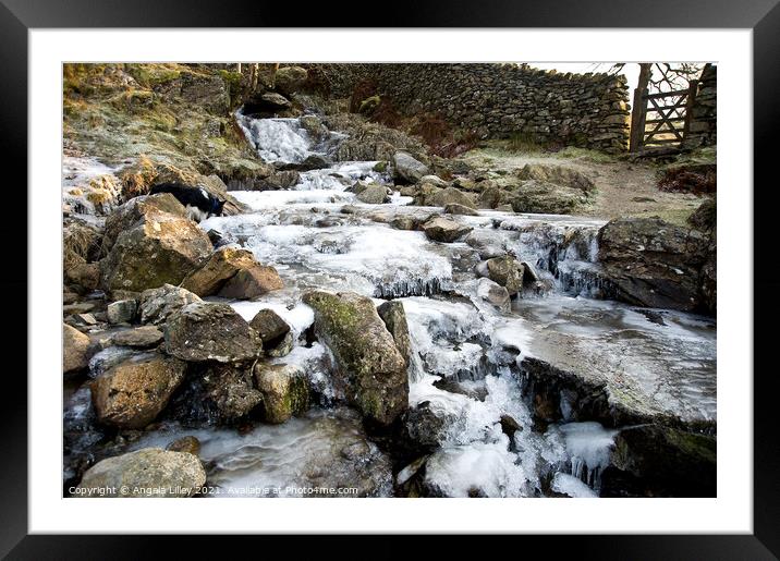 Frozen waterfall Angle Tarn Beck in Cumbria Framed Mounted Print by Angela Lilley