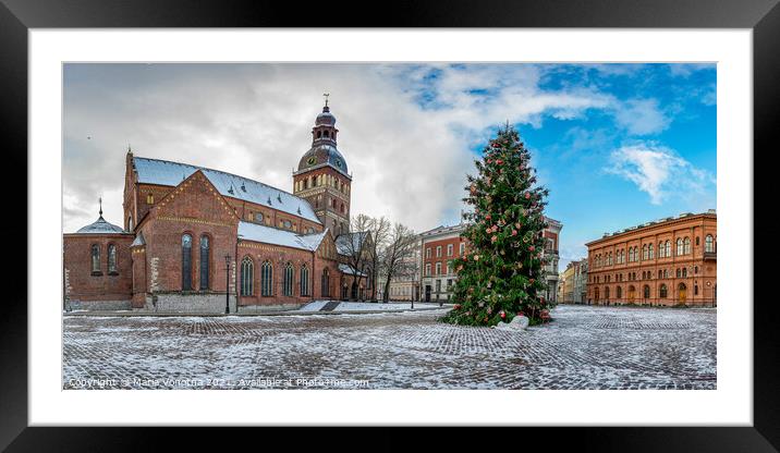 Dome cathedral on Dome square with decorated Christmas tree in Riga, Latvia Framed Mounted Print by Maria Vonotna