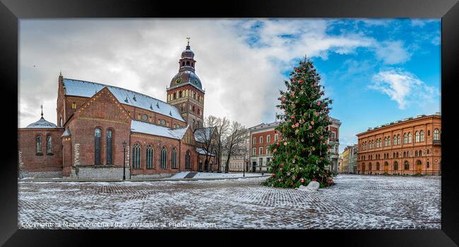 Dome cathedral on Dome square with decorated Christmas tree in Riga, Latvia Framed Print by Maria Vonotna