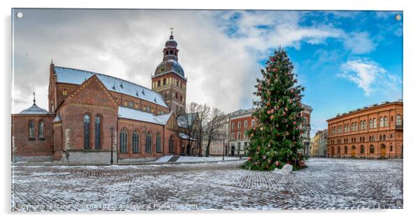 Dome cathedral on Dome square with decorated Christmas tree in Riga, Latvia Acrylic by Maria Vonotna