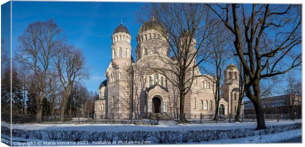 Riga Nativity of Christ Cathedral in winter in Latvia Canvas Print by Maria Vonotna