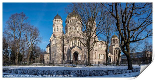 Riga Nativity of Christ Cathedral in winter in Latvia Print by Maria Vonotna