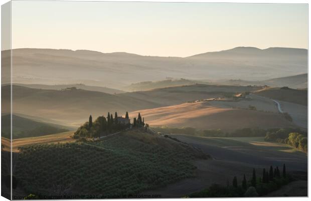 Podere Belvedere Villa in Val d'Orcia Region in Tuscany, Italy at Sunrise Canvas Print by Dietmar Rauscher