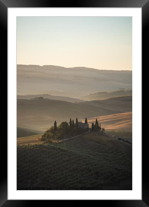 Podere Belvedere Villa in Val d'Orcia, Tuscany, Italy at Sunrise Framed Mounted Print by Dietmar Rauscher