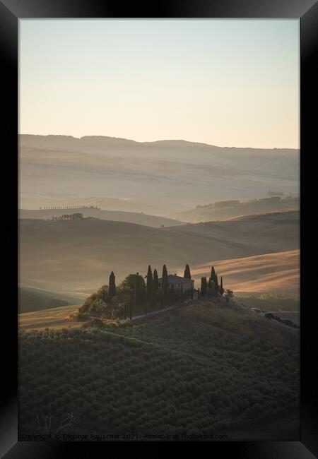 Podere Belvedere Villa in Val d'Orcia, Tuscany, Italy at Sunrise Framed Print by Dietmar Rauscher