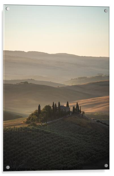 Podere Belvedere Villa in Val d'Orcia, Tuscany, Italy at Sunrise Acrylic by Dietmar Rauscher