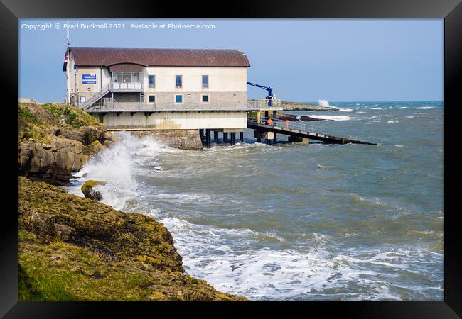 Moelfre Lifeboat Station in Choppy Seas Anglesey Framed Print by Pearl Bucknall