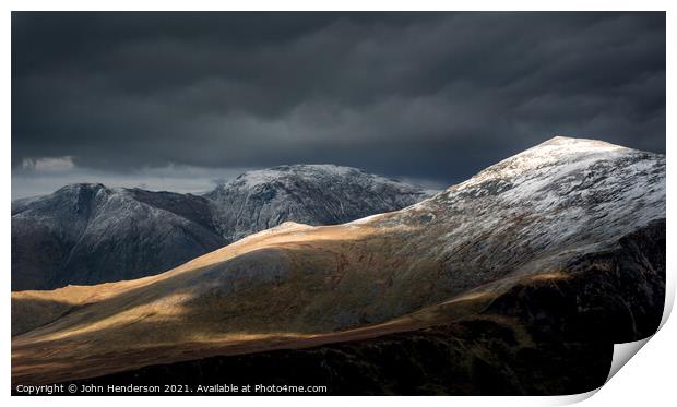 Winter on the Carneddau mountains of Snowdonia Print by John Henderson